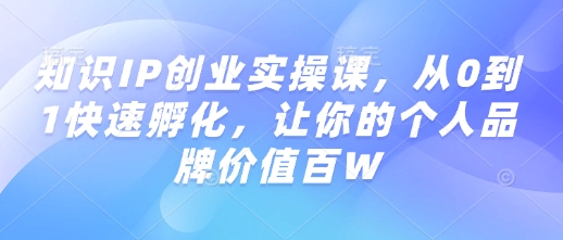 知识IP创业实操课，从0到1快速孵化，让你的个人品牌价值百W-紫橙资源网
