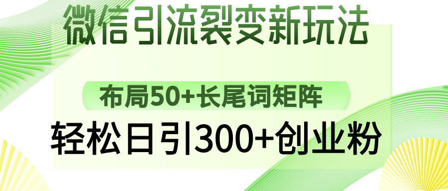 微信引流裂变新玩法：布局50+长尾词矩阵，轻松日引300+创业粉-紫橙资源网