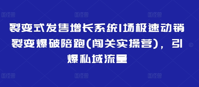 裂变式发售增长系统1场极速动销裂变爆破陪跑(闯关实操营)，引爆私域流量-紫橙资源网