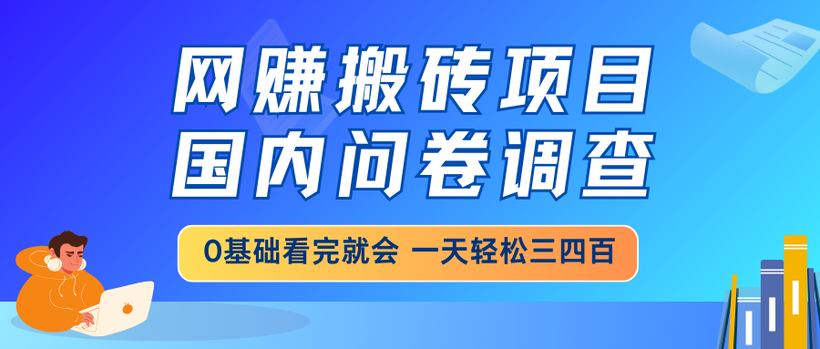 网赚搬砖项目，国内问卷调查，0基础看完就会 一天轻松三四百，靠谱副业...-紫橙资源网