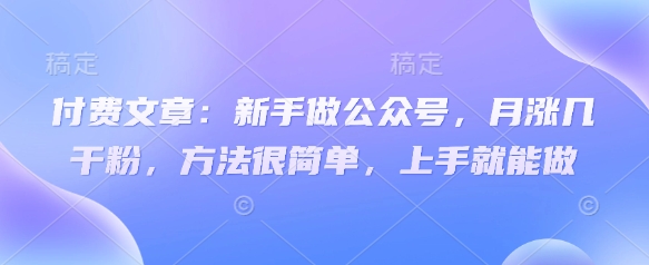 付费文章：新手做公众号，月涨几干粉，方法很简单，上手就能做-紫橙资源网
