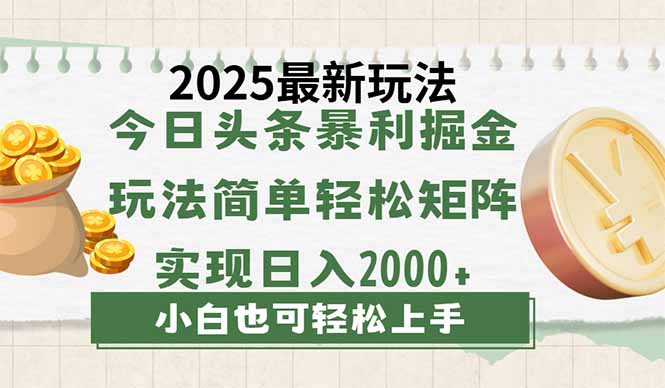 今日头条2025最新玩法，思路简单，复制粘贴，轻松实现矩阵日入2000+-紫橙资源网
