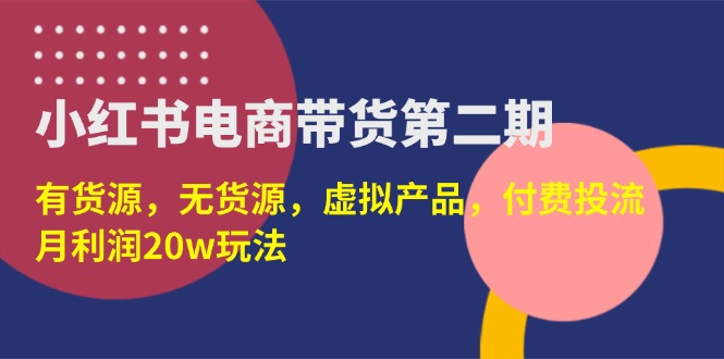 小红书电商带货第二期，有货源，无货源，虚拟产品，付费投流，月利润20w-紫橙资源网