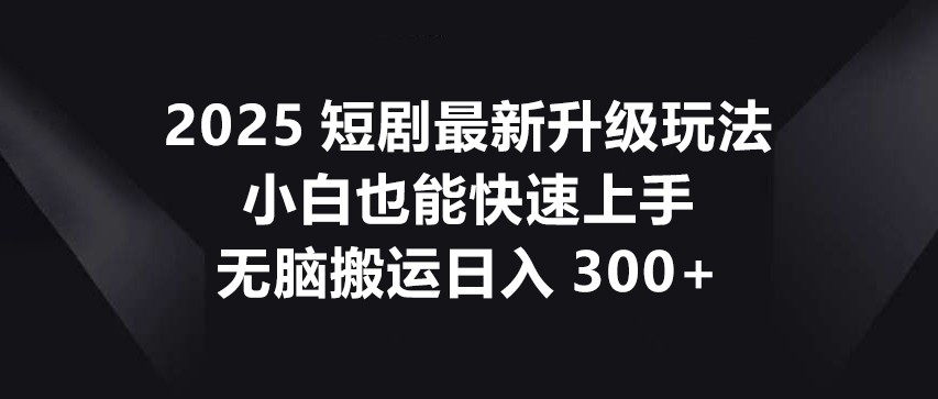 2025短剧最新升级玩法，小白也能快速上手，无脑搬运日入300+-紫橙资源网