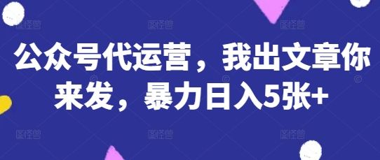 公众号代运营，我出文章你来发，暴力日入5张+-紫橙资源网