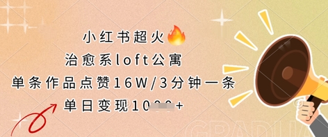 小红书超火的治愈系loft公寓，单条作品点赞16W，3分钟一条，单日变现数张-紫橙资源网