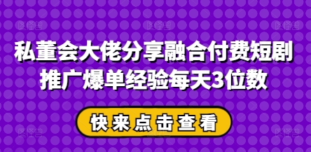 私董会大佬分享融合付费短剧推广爆单经验每天3位数-紫橙资源网