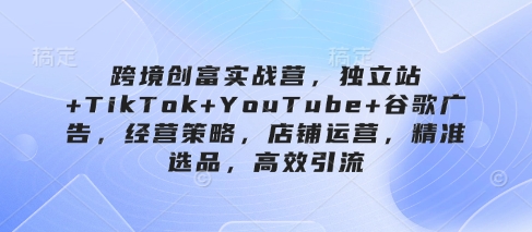 跨境创富实战营，独立站+TikTok+YouTube+谷歌广告，经营策略，店铺运营，精准选品，高效引流-紫橙资源网