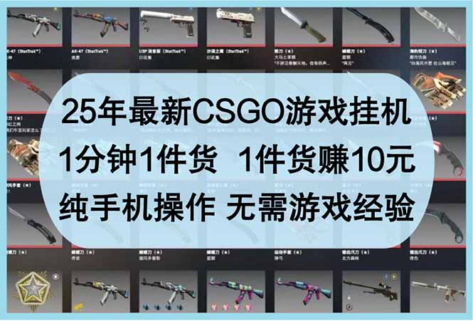 25年最新CSGO游戏挂机，1分钟1件货，1件货赚10元 纯手机操作 无需游戏经验-紫橙资源网