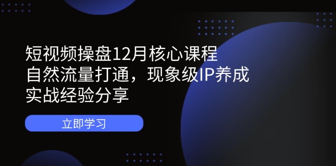 短视频操盘12月核心课程：自然流量打通，现象级IP养成，实战经验分享-紫橙资源网