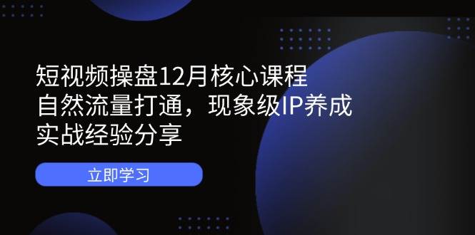 短视频操盘12月核心课程：自然流量打通，现象级IP养成，实战经验分享-紫橙资源网