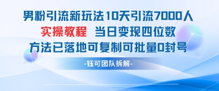男粉引流新玩法10天引流7000人当日变现四位数可复制可批量0封号-紫橙资源网