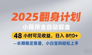 2025小程序全自动掘金，48 小时可见收益，日入8张，长期稳定靠谱，小白宝妈轻松上手-紫橙资源网