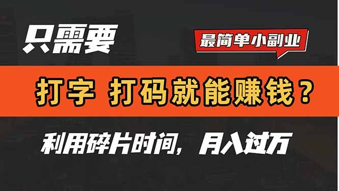 只需要打字，打码，就能赚钱？简单的赚钱小副业，利用碎片时间，月入过万-紫橙资源网