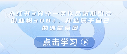 小红书3分钟一条作品精准引流创业粉300+，打造属于自己的流量帝国-紫橙资源网