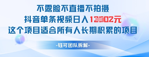 不露脸不直播不拍摄抖音单条视频日入1k+这个项目适合所有人长期积累的项目-紫橙资源网