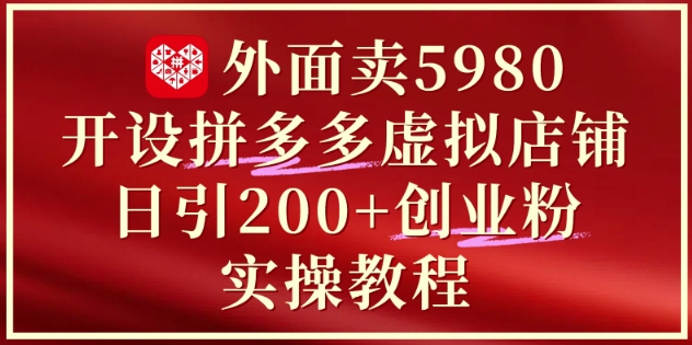 外面卖5980开设拼多多虚拟店铺：单日引流200+创业付费粉实战教程-紫橙资源网