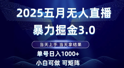 2025五月无人直播暴力掘金3.0，当天上手，当天拿结果，单号日入1k+小白可做可矩阵-紫橙资源网