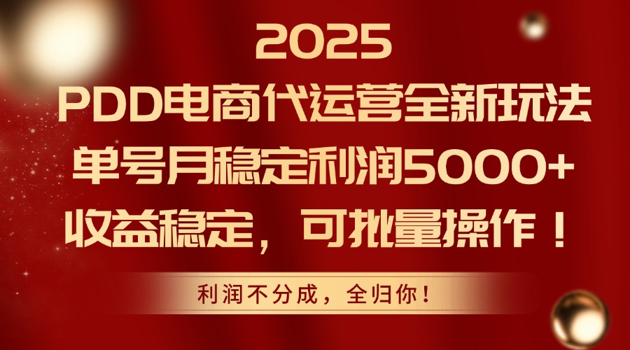 2025PDD电商代运营全新玩法，单号月稳定利润5000+，收益稳定，可批量操作-紫橙资源网