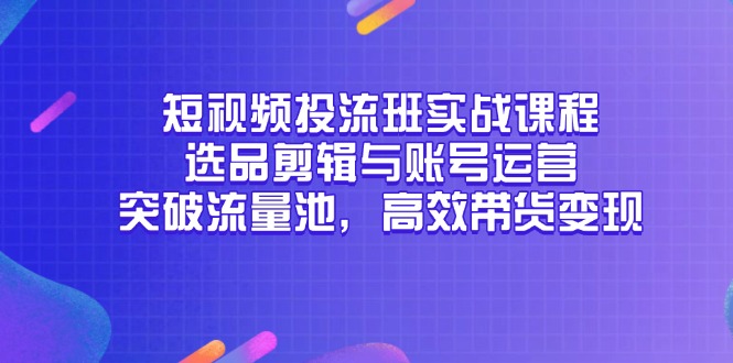 短视频投流班实战课程，选品剪辑与账号运营，突破流量池，高效带货变现-紫橙资源网