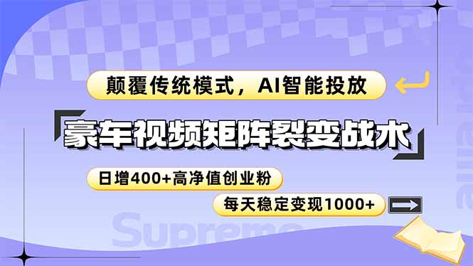 豪车视频矩阵裂变战术，颠覆传统模式，AI智能投放，日增400+高净值创业...-紫橙资源网