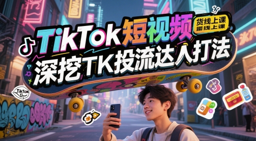 TikTok短视频带货线上课，深挖TK投流达人打法-紫橙资源网