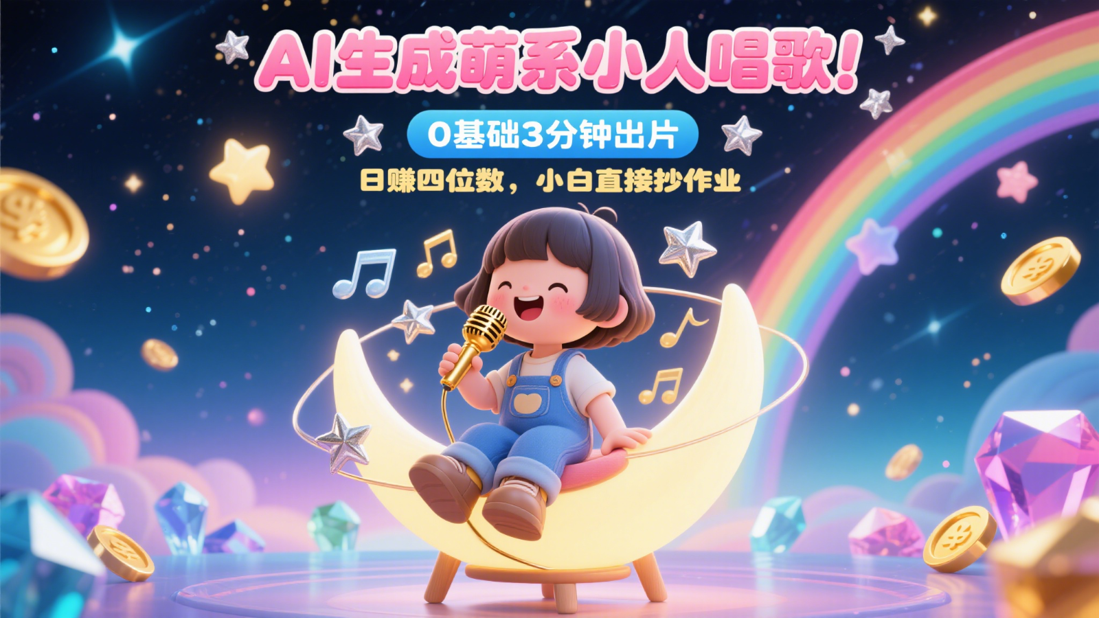 AI生成萌系小人唱歌！0基础3分钟出片，28个作品涨粉9万，日赚四位数，小白直接抄作业-紫橙资源网