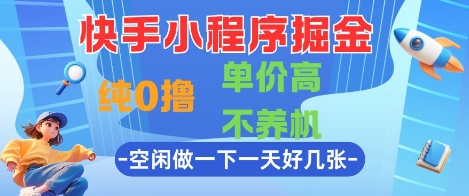 快手小程序掘金，纯0撸，单价高不养机 利用空闲时间做一做，一天好几张-紫橙资源网