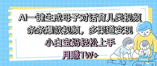 AI一键生成母子对话育儿类视频，条条爆款视频，多渠道变现，小白宝妈轻松上手，月入1W+-紫橙资源网