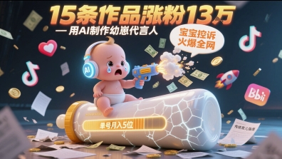 用AI制作幼崽代言人，宝宝的控诉火爆全网，15条作品涨粉13W，单号月入5位数实操教程-紫橙资源网