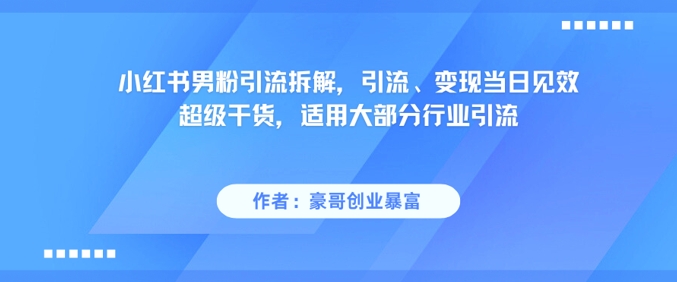 小红书男粉引流拆解，引流、变现当日见效超级干货，适用大部分行业引流-紫橙资源网