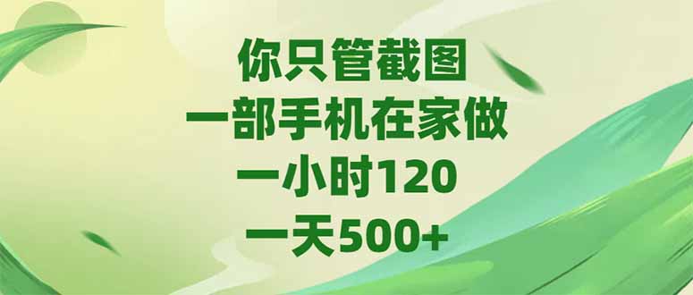 你只管截图，一部手机在家做，一小时120，-天500+-紫橙资源网