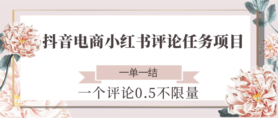 抖音电商小红书评论任务项目，一个评论0.5，一单一结 不限量-紫橙资源网