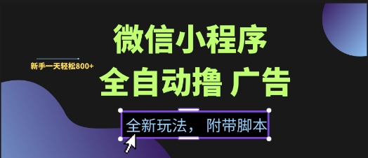 微信小程序全自动撸广告项目，彻底解决没流量的问题，新手一天8张+-紫橙资源网