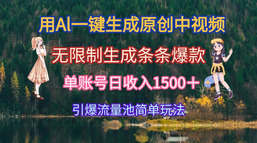 用Al一键生成原创中视频，无限制生成条条爆款，单账号日收入1500＋引爆...-紫橙资源网