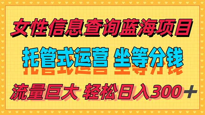 稳定日入300＋，小众女性信息查询蓝海项目，全程懒人式托管，解放你的...-紫橙资源网