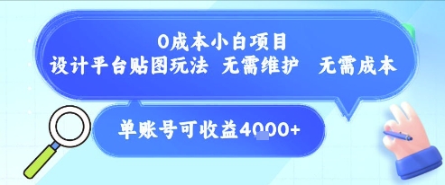 0成本小白项目,设计平台贴图玩法,无需维护,无需成本,单账号单月可产生收益4k+-紫橙资源网