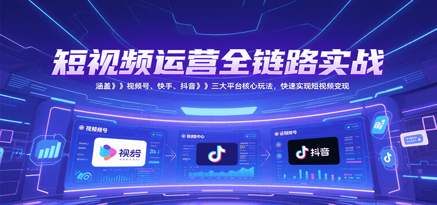 短视频运营全链路实战，涵盖视频号、快手、抖音三大平台核心玩法，快速实现变现！-紫橙资源网