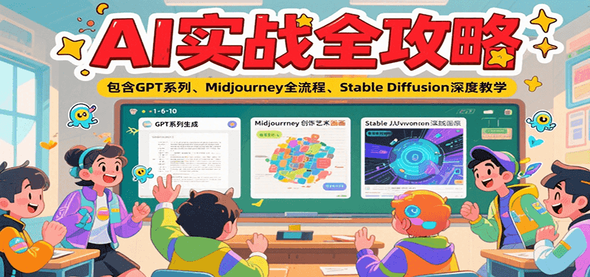 AI实战全攻略，包含GPT系列、Midjourney全流程、Stable Diffusion深度教学-紫橙资源网