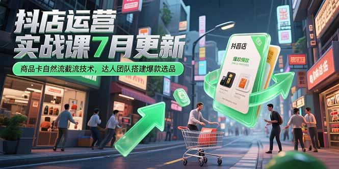 抖店运营实战课7月更新，商品卡自然流截流技术，达人团队搭建爆款选品-紫橙资源网