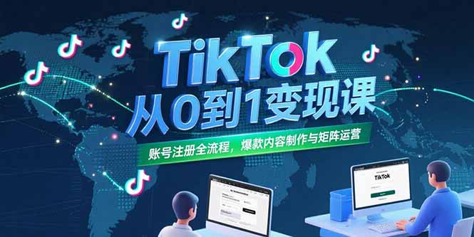 TikTok从0到1变现课，账号注册全流程，爆款内容制作与矩阵运营-紫橙资源网