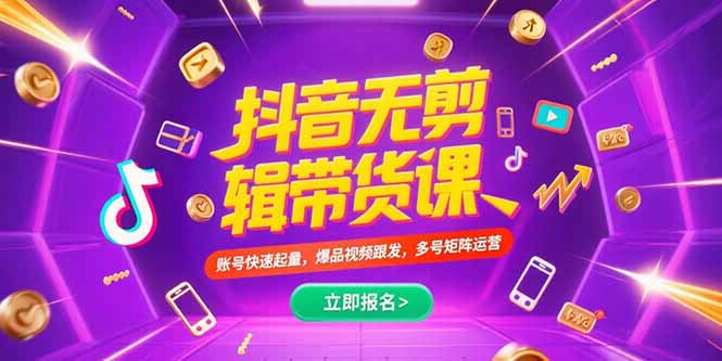 抖音不剪辑带货课，账号快速起量，爆品视频跟发，多号矩阵运营-紫橙资源网