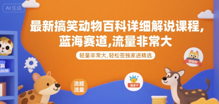 最新搞笑动物百科详细解说课程，蓝海赛道，流量非常大，轻松签独家进精选-紫橙资源网