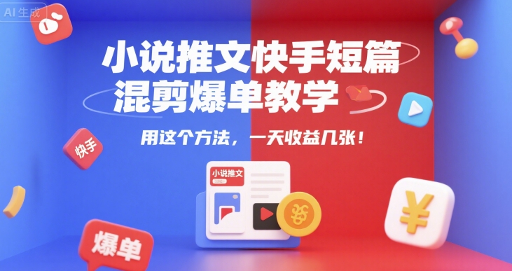 小说推文快手短篇混剪爆单教学，用这个方法，一天收益几张-紫橙资源网