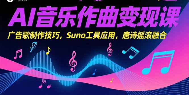 AI音乐作曲变现课，广告歌制作技巧，Suno工具应用，唐诗摇滚融合-紫橙资源网