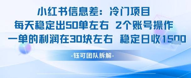 小红书信息差冷门项目一单利润30块每天稳定1.5k左右2个账号操作-紫橙资源网