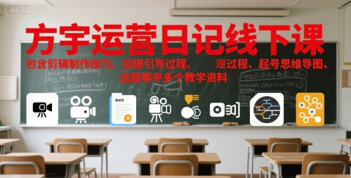 方宇运营日记线下课，包含剪辑制作技巧、拍摄引导过程、起号思维导图、选题等多个教学资料-紫橙资源网