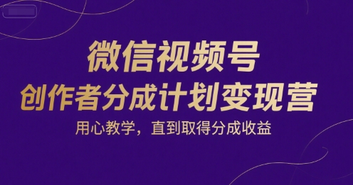 微信视频号创作者分成计划变现营,用心教学,直到取得分成收益-紫橙资源网