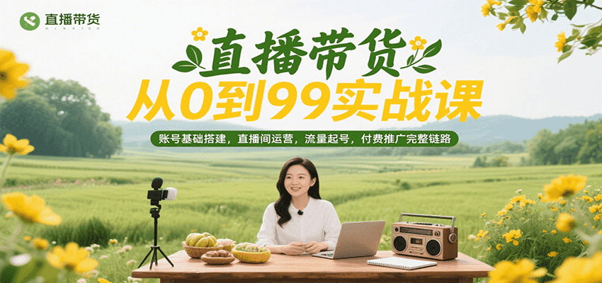 直播带货从0到99实战课,账号基础搭建,直播间运营,流量起号,付费推广完整链路-紫橙资源网