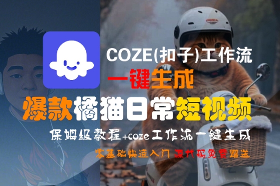 COZE(扣子)工作流一键生成爆款橘猫日常短视频，保姆级教程，零基础快速入门-紫橙资源网